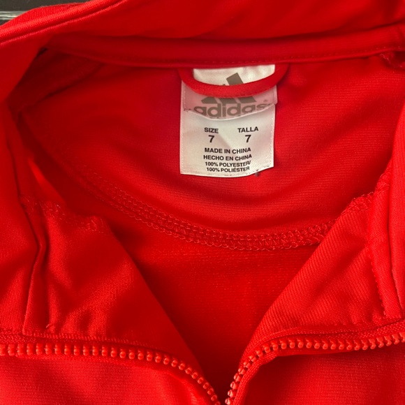 Adidas Red Track Jacket with Black Stripes and Lettering. Kids Size 7 - Picture 7 of 12